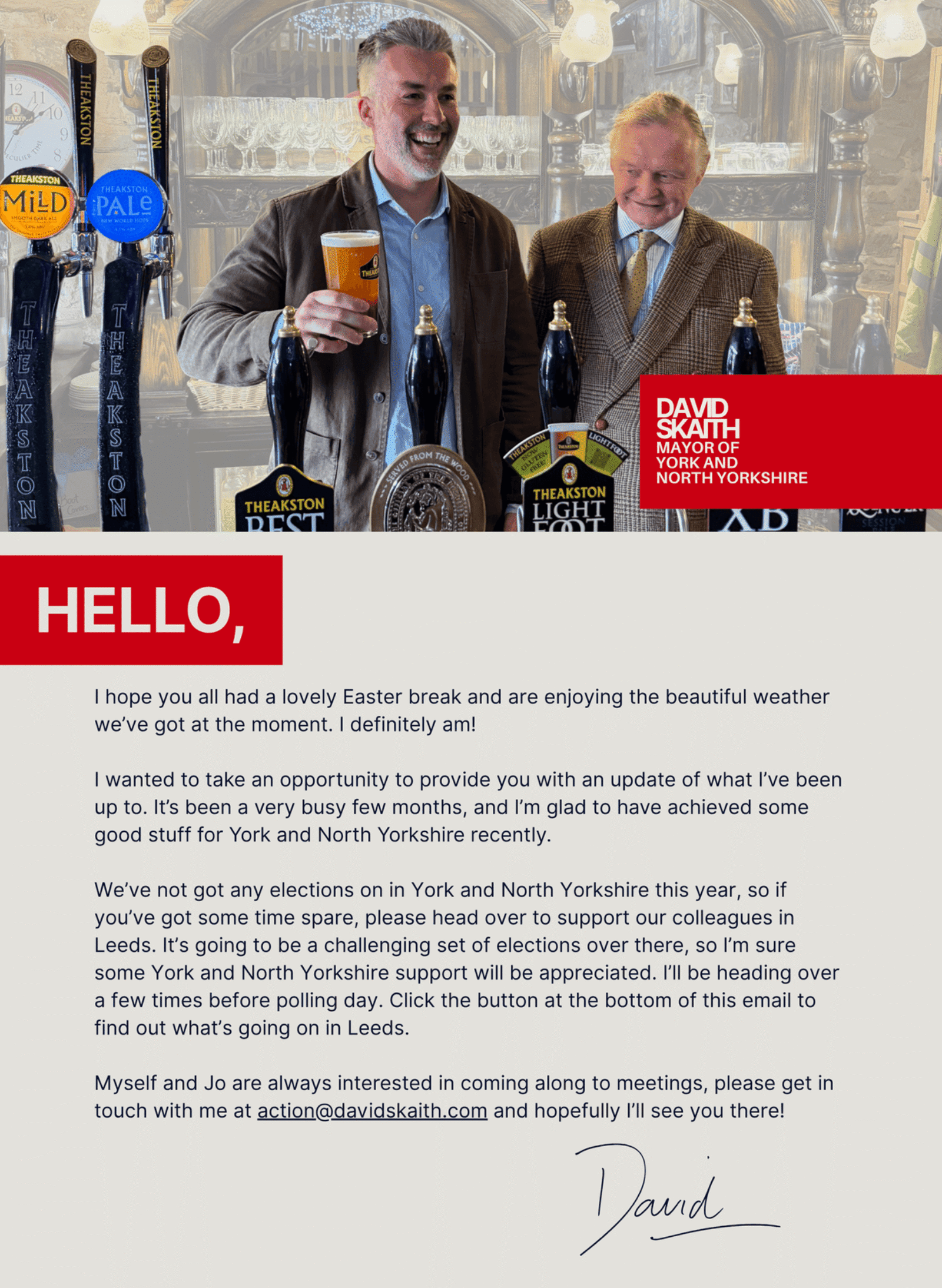 Message from David Skaith